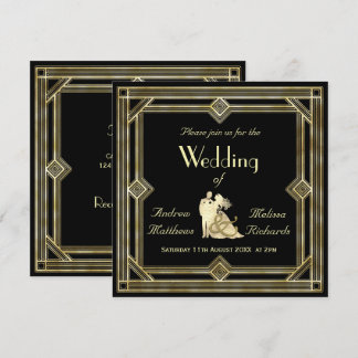 Elegant Art Deco Gold Black Wedding Kaart