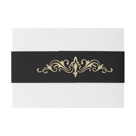 Elegant Art Deco Gold Retro Wedding Black Uitnodigingen Wikkel (Achterkant Voorbeeld)