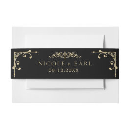Elegant Art Deco Gold Retro Wedding Black Uitnodigingen Wikkel