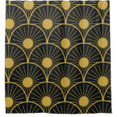 Elegant Art Deco Gold Sun Pattern on Black Douchegordijn (Voorkant)