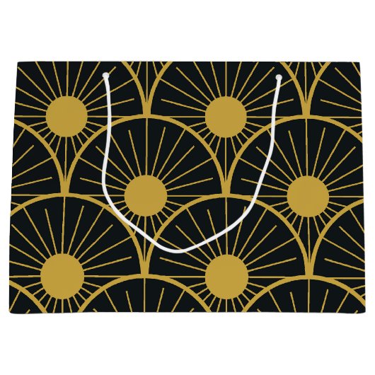 Elegant Art Deco Gold Sun Pattern on Black Groot Cadeauzakje (Voorkant)