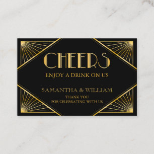 Elegant Art Deco Gold Wedding Drink Ticket