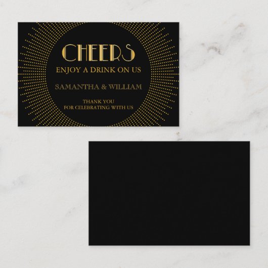 Elegant Art Deco Gold Wedding Drink Ticket (Voorkant / Achterkant)