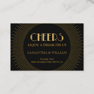 Elegant Art Deco Gold Wedding Drink Ticket