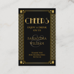 Elegant Art Deco Gold Wedding Drink Ticket