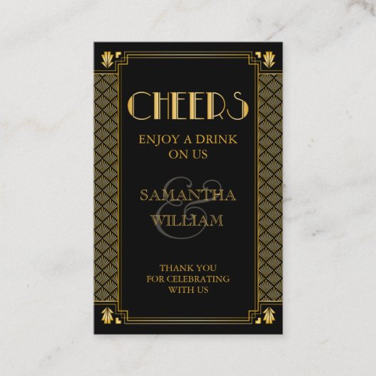  Elegant Art Deco Gold Wedding Drink Ticket (Voorkant)