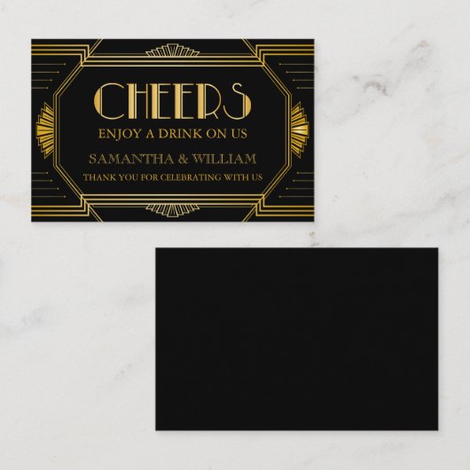  Elegant Art Deco Gold Wedding Drink Ticket (Voorkant / Achterkant)