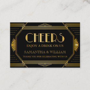 Elegant Art Deco Gold Wedding Drink Ticket