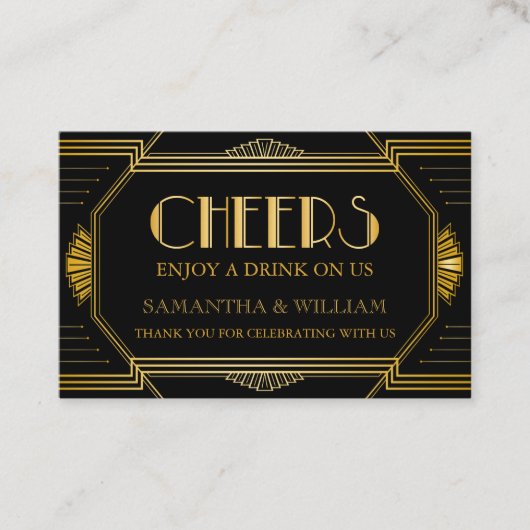  Elegant Art Deco Gold Wedding Drink Ticket (Voorkant)