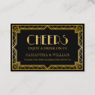 Elegant Art Deco Gold Wedding Drink Ticket
