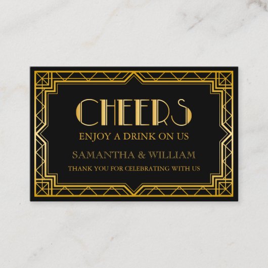  Elegant Art Deco Gold Wedding Drink Ticket (Voorkant)