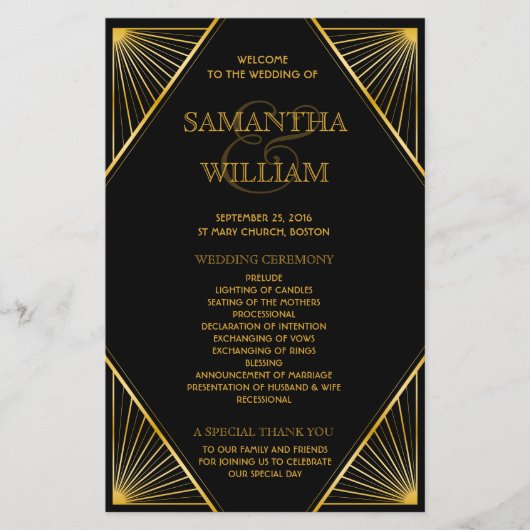  Elegant Art Deco Gold Wedding Program (Voorkant)