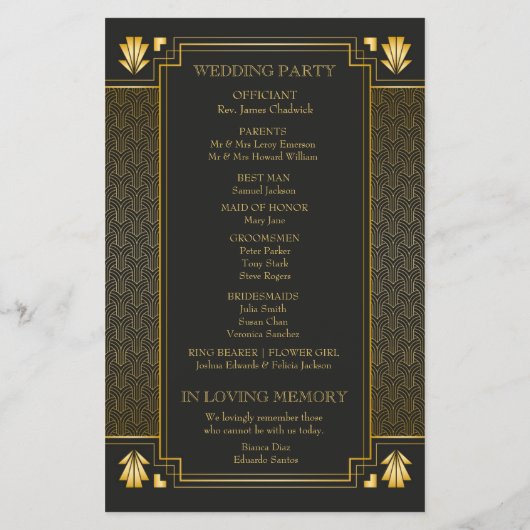 Elegant Art Deco Gold Wedding Program (Achterkant)