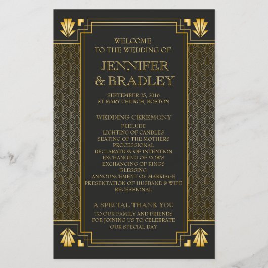 Elegant Art Deco Gold Wedding Program (Voorkant)