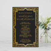  Elegant Art Deco Gold Wedding Program (Staand voorkant)