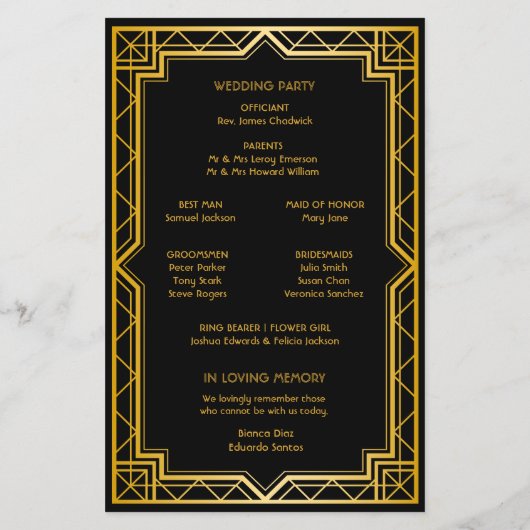  Elegant Art Deco Gold Wedding Program (Achterkant)