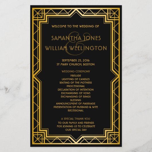  Elegant Art Deco Gold Wedding Program (Voorkant)