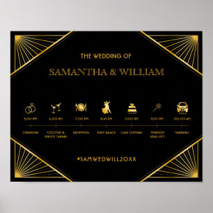  Elegant Art Deco Gold Wedding Tijdschema Poster