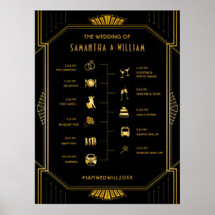  Elegant Art Deco Gold Wedding Tijdschema Poster