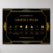  Elegant Art Deco Gold Wedding Tijdschema Poster (Voorkant)