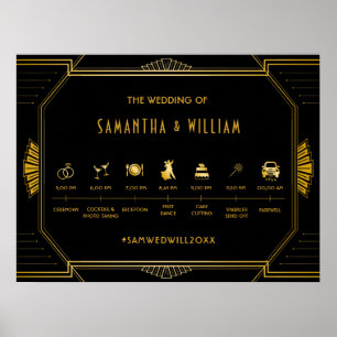  Elegant Art Deco Gold Wedding Tijdschema Poster
