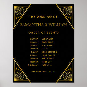  Elegant Art Deco Gold Wedding Tijdschema Poster