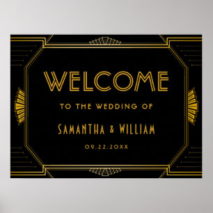  Elegant Art Deco Gold Wedding Welkom Poster