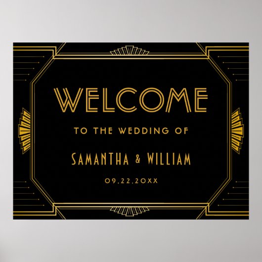 Elegant Art Deco Gold Wedding Welkom Poster (Voorkant)