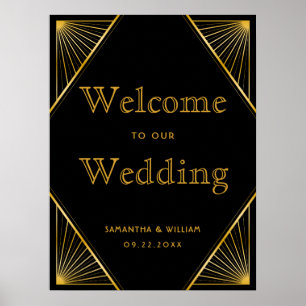 Elegant Art Deco Gold Wedding Welkom Poster