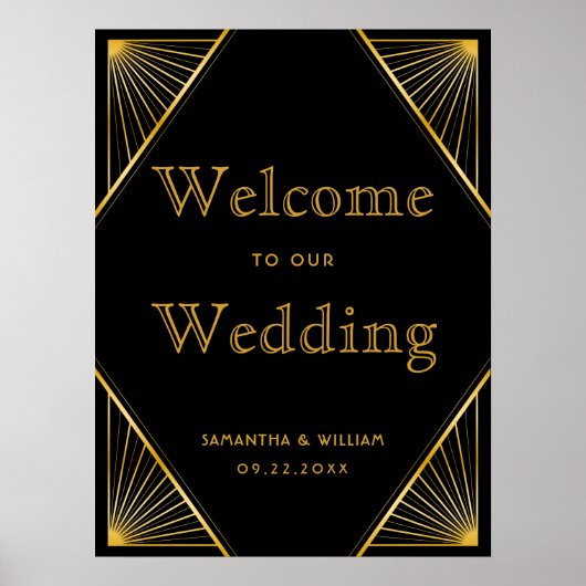 Elegant Art Deco Gold Wedding Welkom Poster (Voorkant)