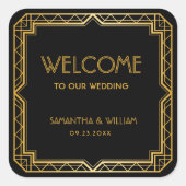 Elegant Art Deco Gold Wedding Welkomsttas Vierkante Sticker (Voorkant)