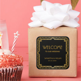Elegant Art Deco Gold Wedding Welkomsttas Vierkante Sticker