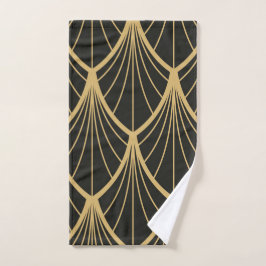 Elegant, Art deco, goud, zwart, fan, patroon, chic Handdoek
