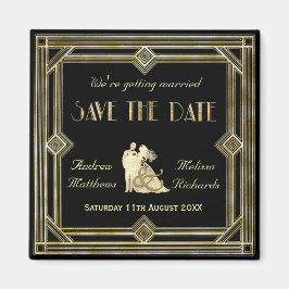 Elegant Art Deco Goud Zwart Save the Date Magneet
