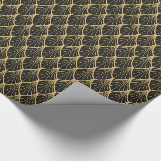 Elegant, Art deco, goud, zwart, ventilator, patroo Cadeaupapier (Hoek)