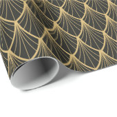 Elegant, Art deco, goud, zwart, ventilator, patroo Cadeaupapier (Rol Hoek)