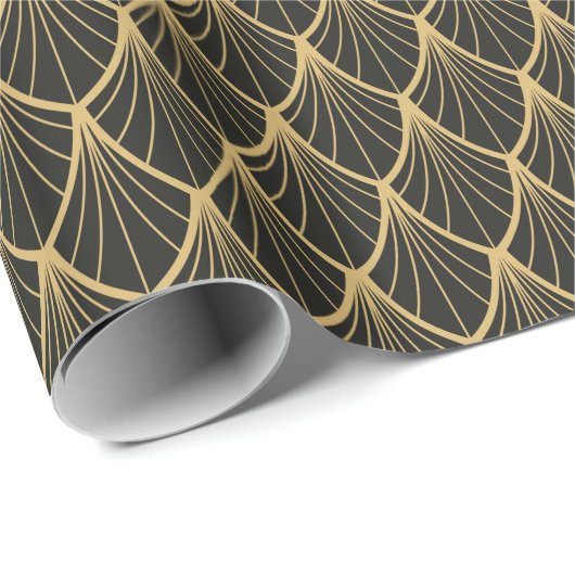 Elegant, Art deco, goud, zwart, ventilator, patroo Cadeaupapier (Rol Hoek)