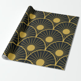 Elegant Art Deco gouden zon patroon op zwart Cadeaupapier