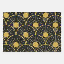 Elegant Art Deco gouden zonpatroon op zwart