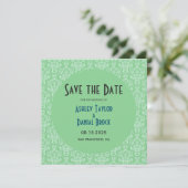Elegant Art Deco Green Damask Formele ronde Wedden Save The Date (Staand voorkant)