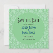 Elegant Art Deco Green Damask Formele ronde Wedden Save The Date (Voorkant)