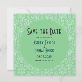 Elegant Art Deco Green Damask Formele ronde Wedden Save The Date