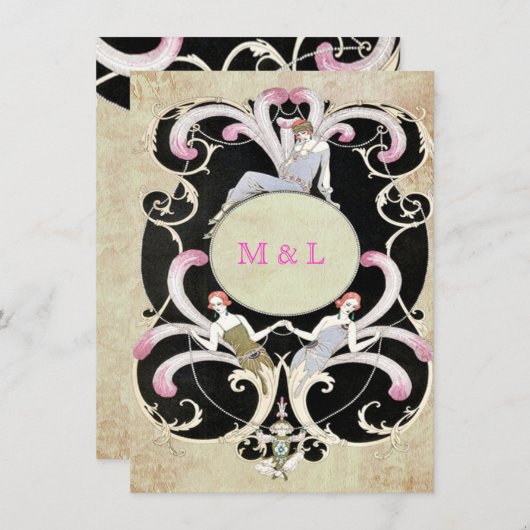 Elegant, Art Deco, huwelijksuitnodiging Lesbian Kaart (Voorkant / Achterkant)