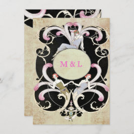 Elegant, Art Deco, huwelijksuitnodiging Lesbian Kaart