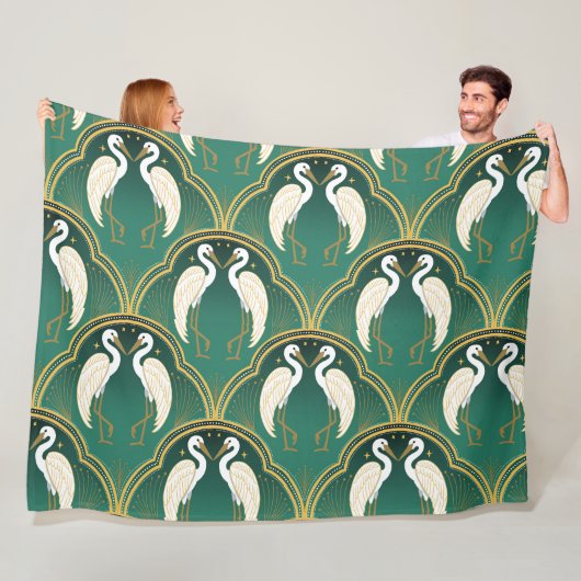 Elegant Art Deco Kraanpatroon Fleece Deken (In situ)