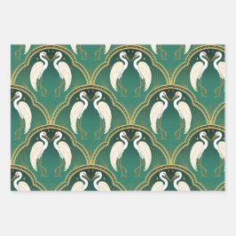 Elegant Art Deco Kraanpatroon Inpakpapier Vel