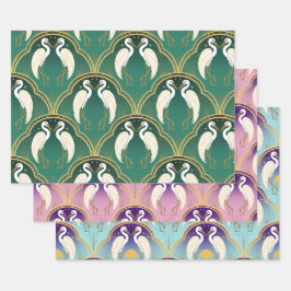 Elegant Art Deco Kraanpatroon Inpakpapier Vel