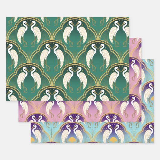 Elegant Art Deco Kraanpatroon Inpakpapier Vel (Set)