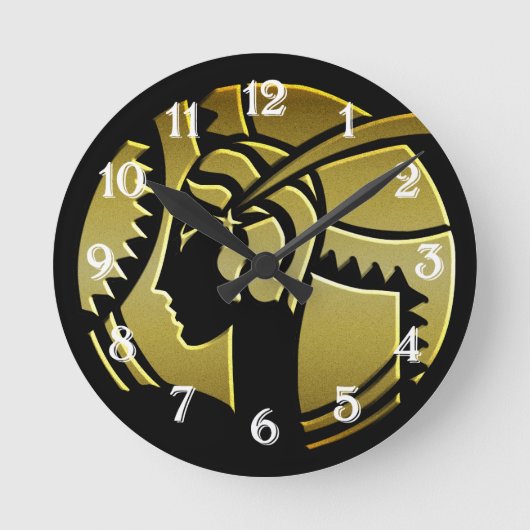 Elegant Art Deco Lady in Gold Ronde Klok (Voorkant)