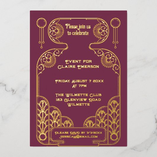 Elegant Art Deco  lijst Folie Uitnodiging (Voorkant)